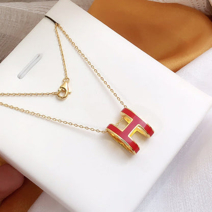 [Elite]HM CLIC RED ENAMEL GOLD NECKLACE