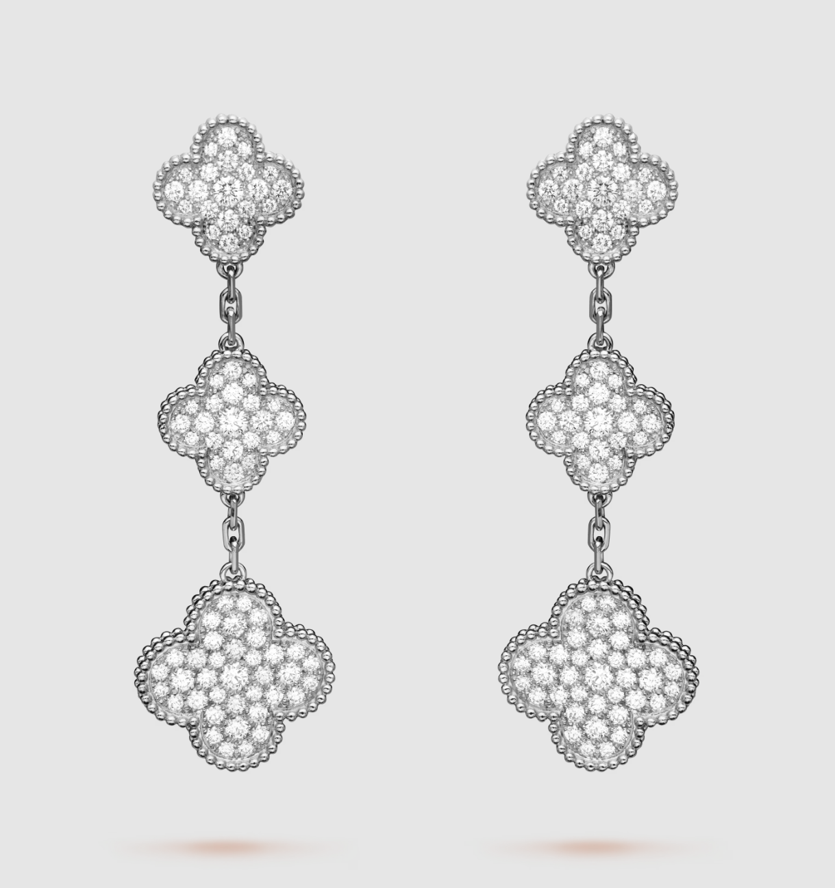 [Elite]CLOVER 3 MOTIF DIAMOND SILVER DROP EARRINGS
