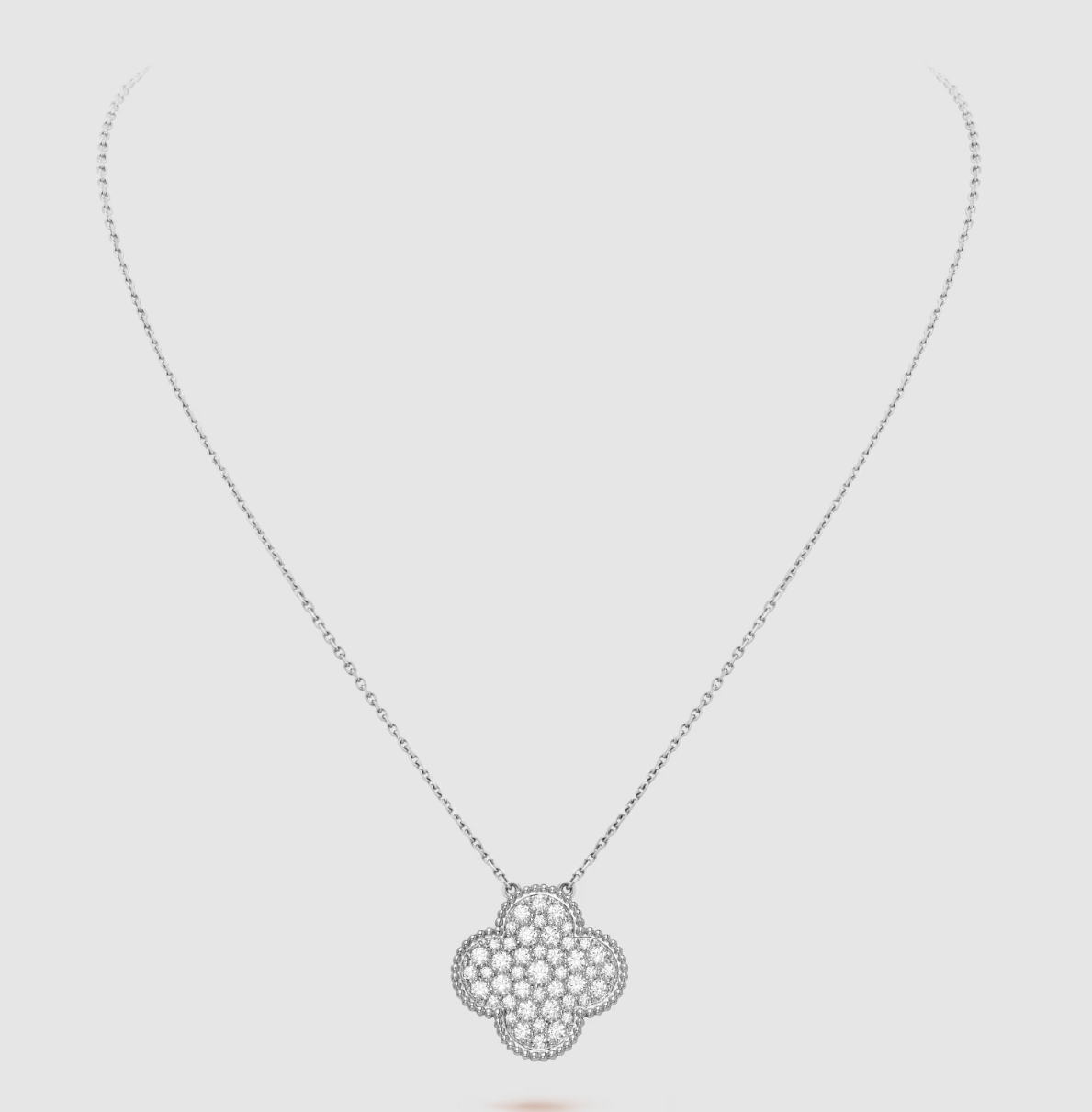 [Elite]CLOVER 25MM LARGE PENDANT DIAMOND PAVED SILVER NECKLACE