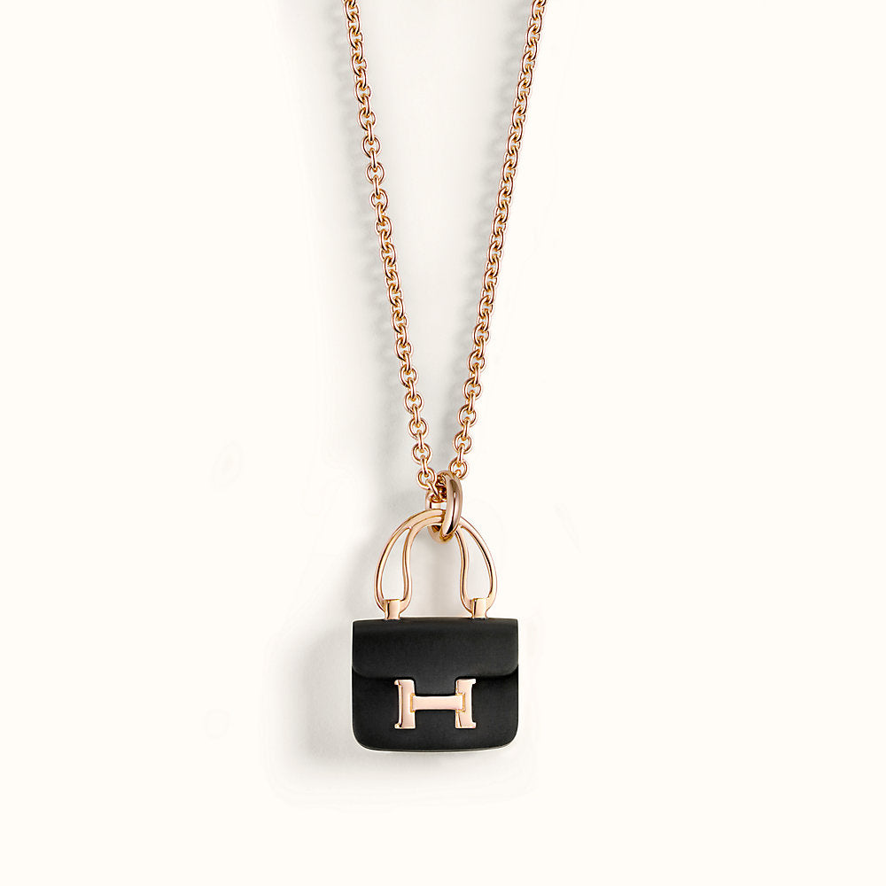 [Elite]CONSTANCE BLACK PEDANT PINK GOLD NECKLACE