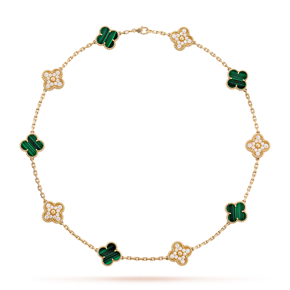 [Elite]CLOVER 10 MOTIFS MALACHITE DIAMOND NECKLACE