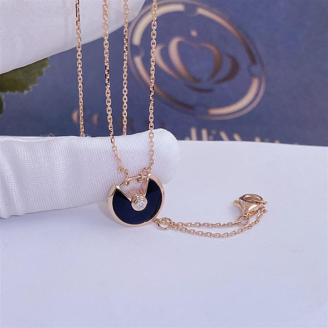 [Elite]AMULETTE ROSE GOLD ONYX NECKLACE