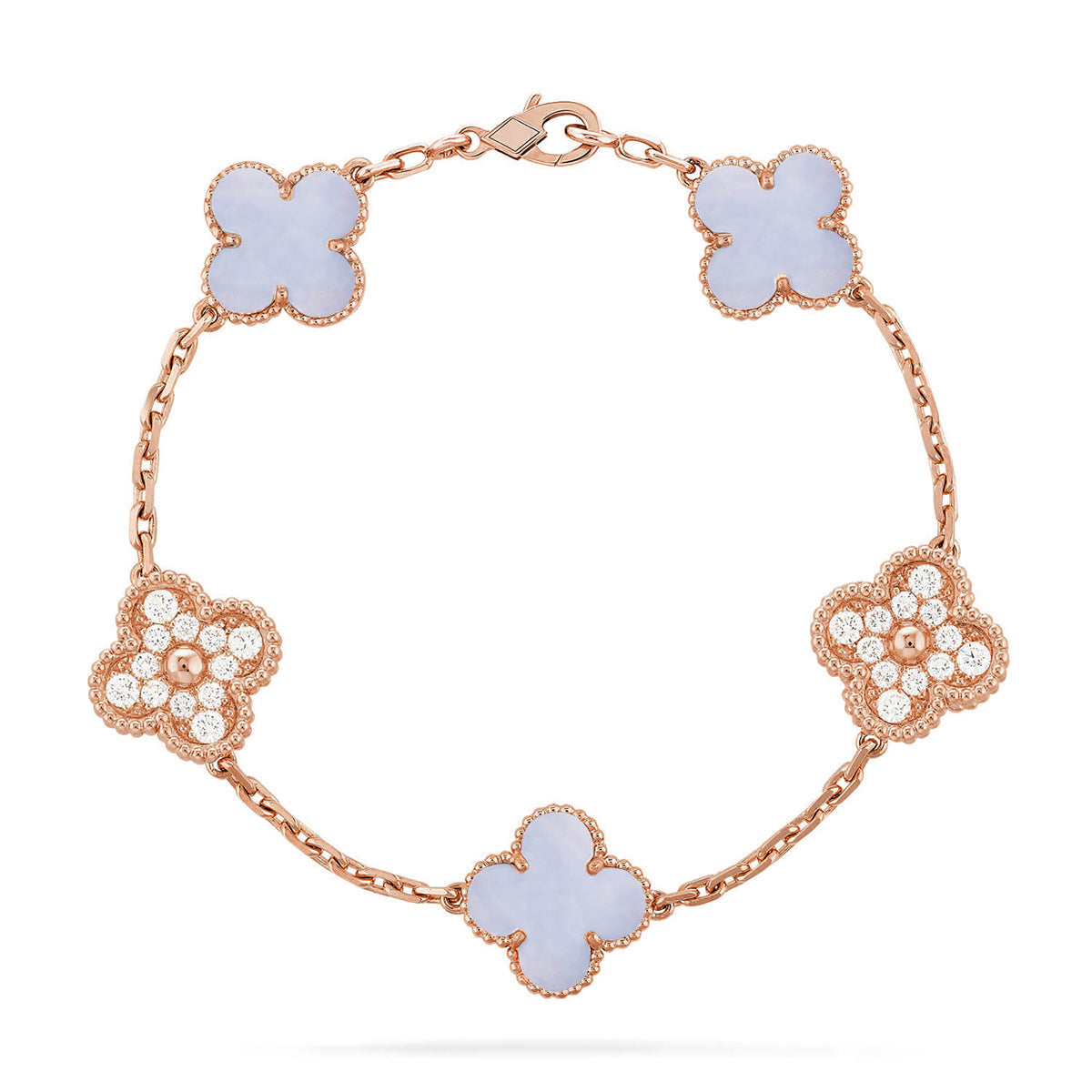 [Elite] CLOVER 5 MOTIF PURPLE CHALCEDONY BRACELET COLLECTION