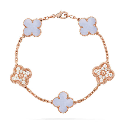 [Elite] CLOVER 5 MOTIF PURPLE CHALCEDONY BRACELET COLLECTION