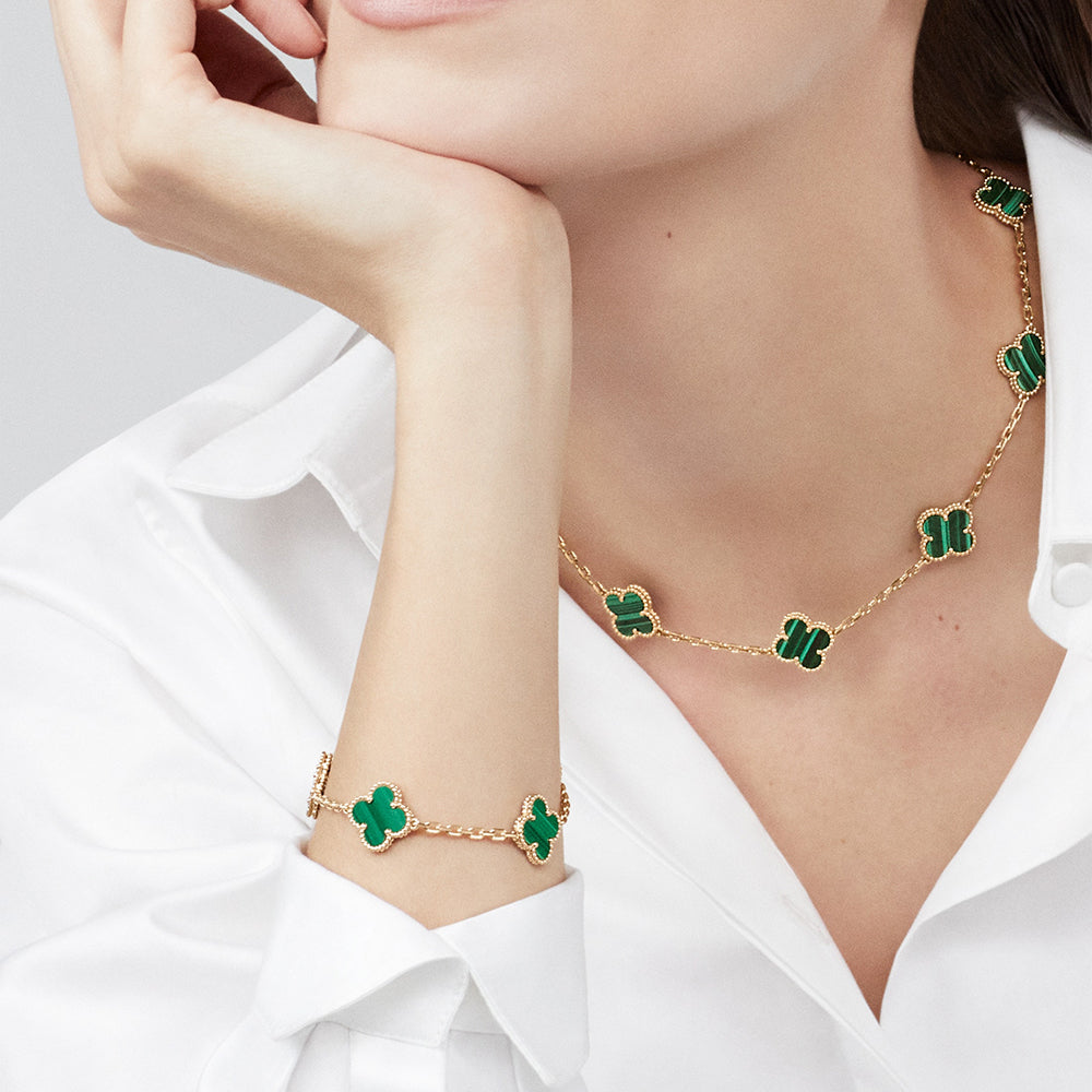 [Elite]CLOVER 10 MOTIFS MALACHITE NECKLACE