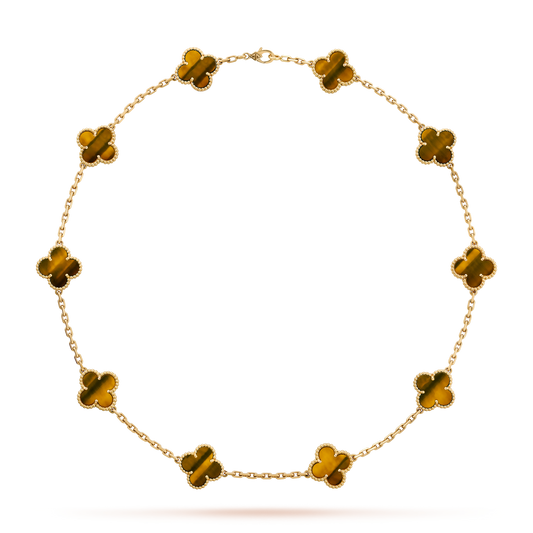 [Elite]CLOVER 10 MOTIFS TIGER EYE NECKLACE