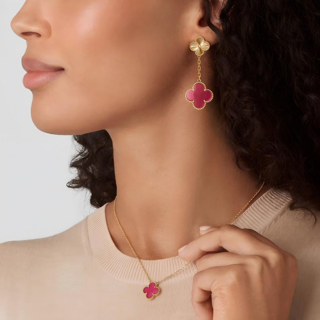[Elite] NEW CLOVER 15MM PINK ENAMEL NECKLACE