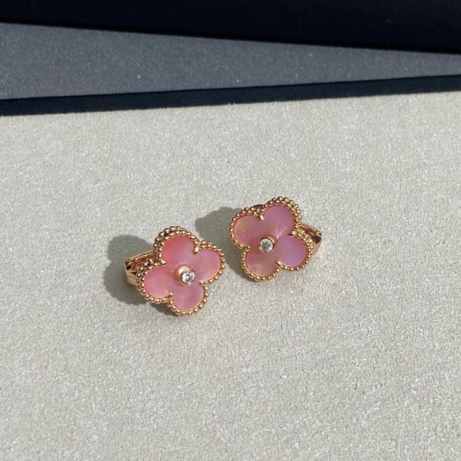 [Elite]CLOVER MEDIUM 1 DIAMOND PINK EARRINGS
