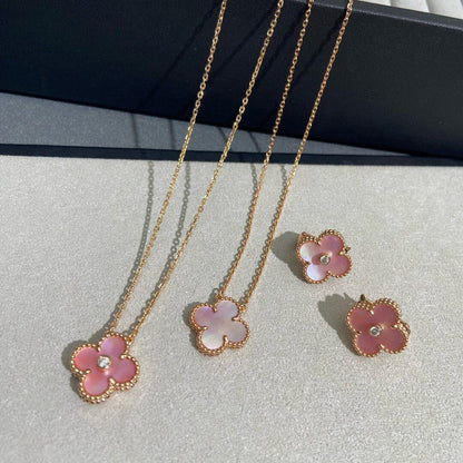 [Elite]CLOVER MEDIUM 1 DIAMOND PINK EARRINGS