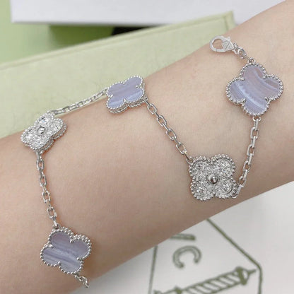 [Elite] CLOVER 5 MOTIF PURPLE CHALCEDONY BRACELET COLLECTION