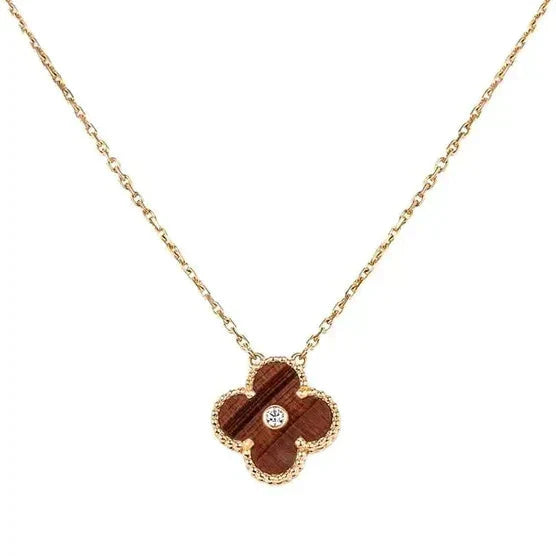[Elite]CLOVER 15MM DIAMOND AND YELLOW TIGER'S EYE AGATE necklace