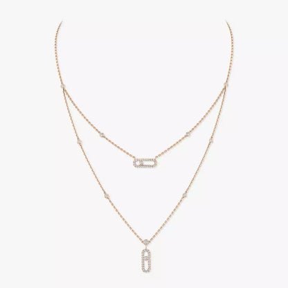[Elite]2 Rows Rose Gold Diamond Pave_ Necklace Move Uno