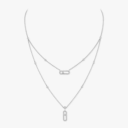 [Elite]2 Rows Rose Gold Diamond Pave_ Necklace Move Uno