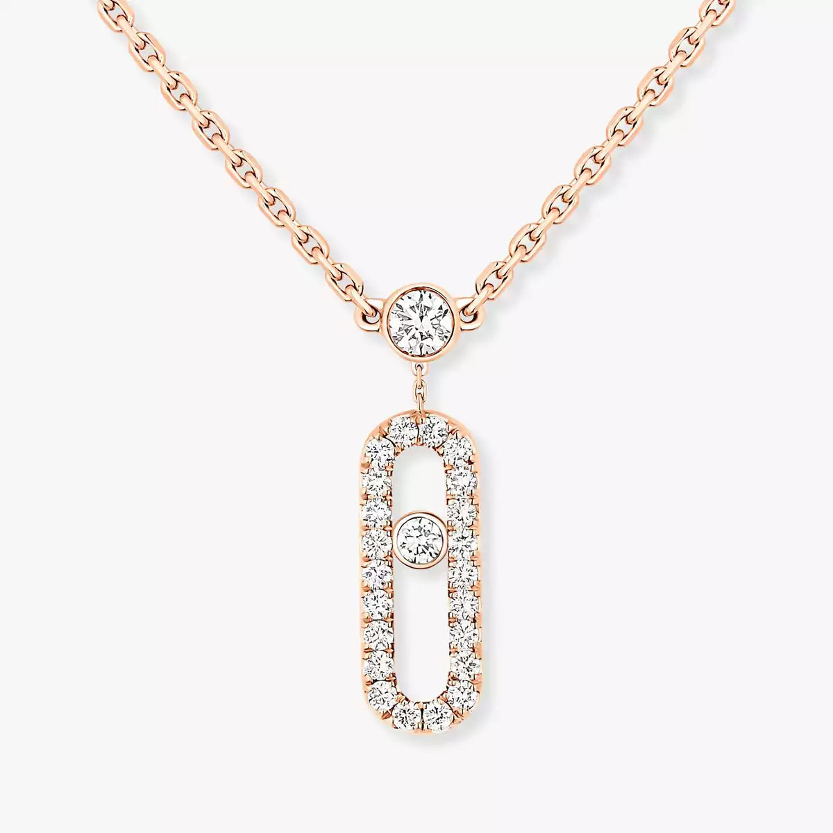 [Elite]2 Rows Rose Gold Diamond Pave_ Necklace Move Uno
