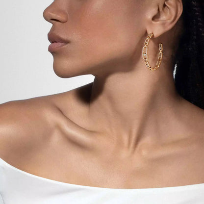 [[Elite]Move Link Diamond Hoop Earrings