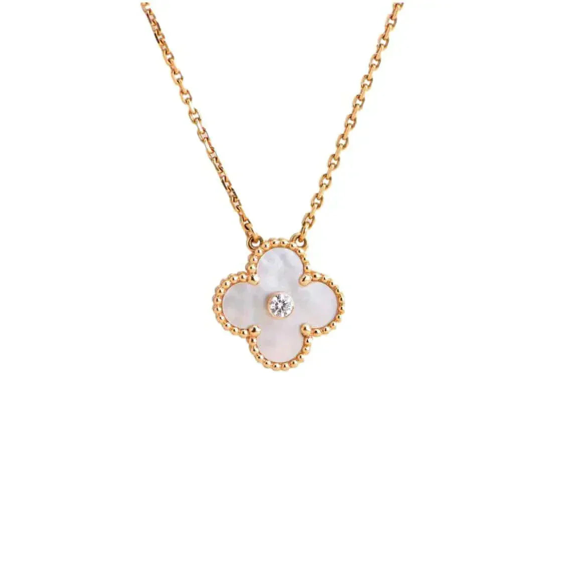 [Elite]CLOVER 15MM DIAMOND WHITE FRITILLARIA NECKLACE
