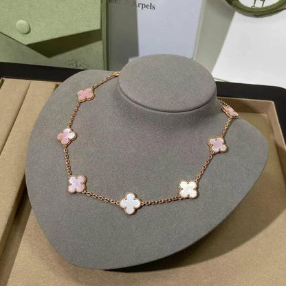 [Elite]CLOVER 10 MOTIFS PINK MOP NECKLACE
