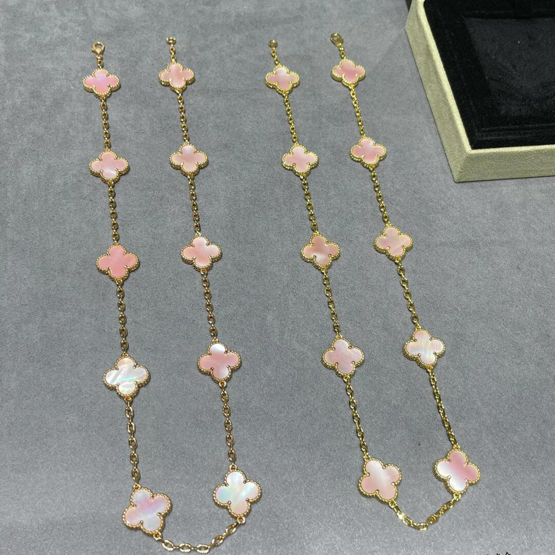 [Elite]CLOVER 10 MOTIFS PINK MOP NECKLACE