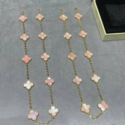 [Elite]CLOVER 10 MOTIFS PINK MOP NECKLACE
