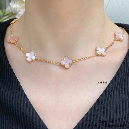 [Elite]CLOVER 10 MOTIFS PINK MOP NECKLACE