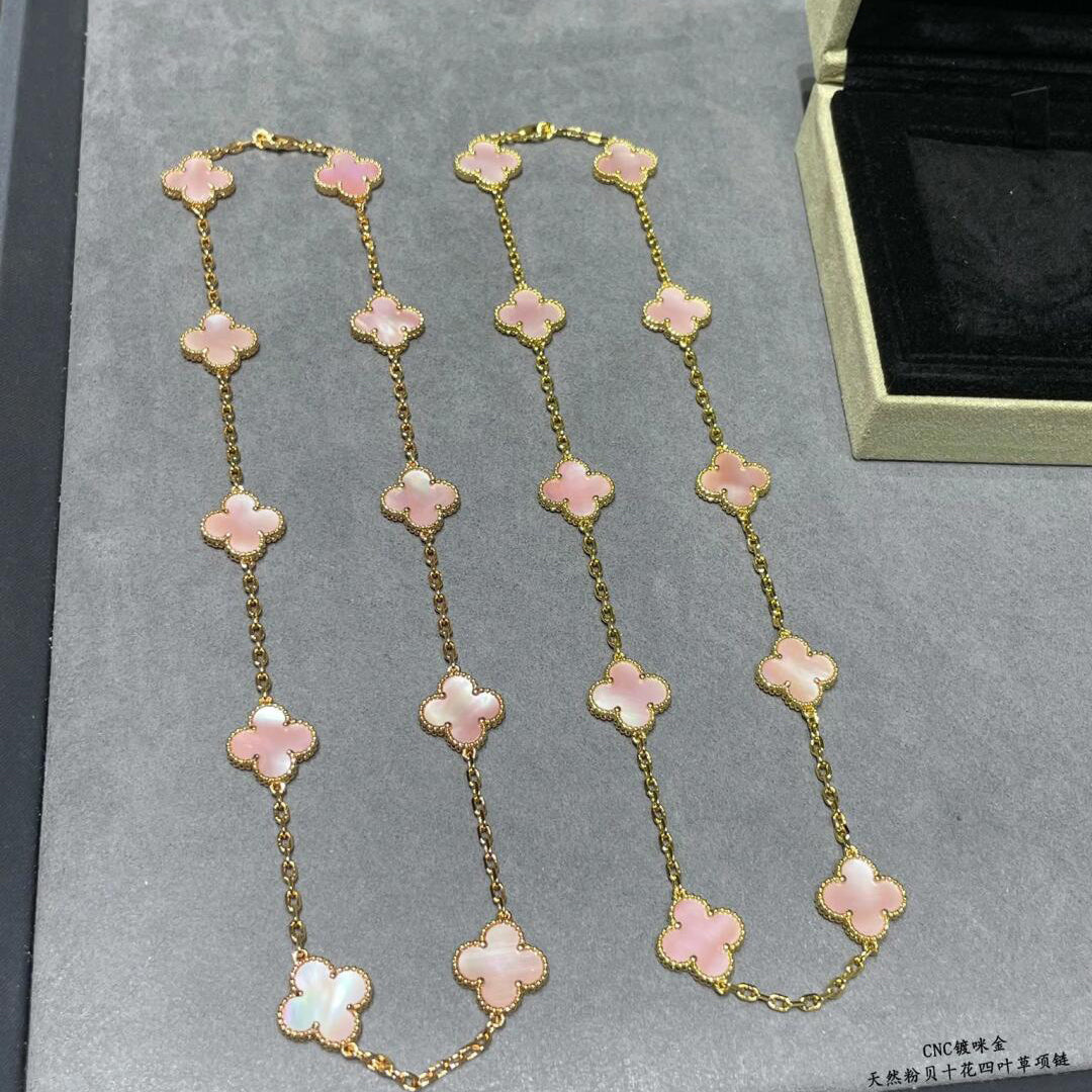 [Elite]CLOVER 10 MOTIFS PINK MOP NECKLACE