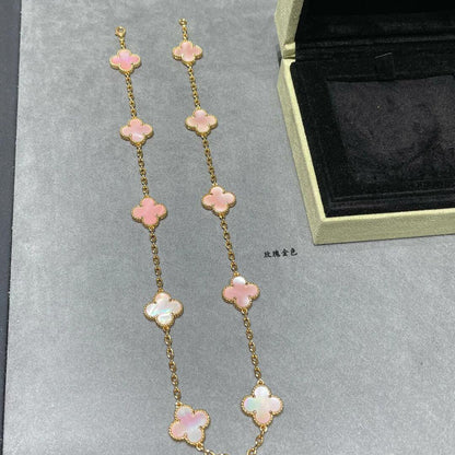 [Elite]CLOVER 10 MOTIFS PINK MOP NECKLACE
