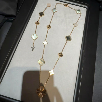 [Elite]DETACHABLE CLOVER 15(11+4) FLOWER ROSE GOLD NECKLACE SET
