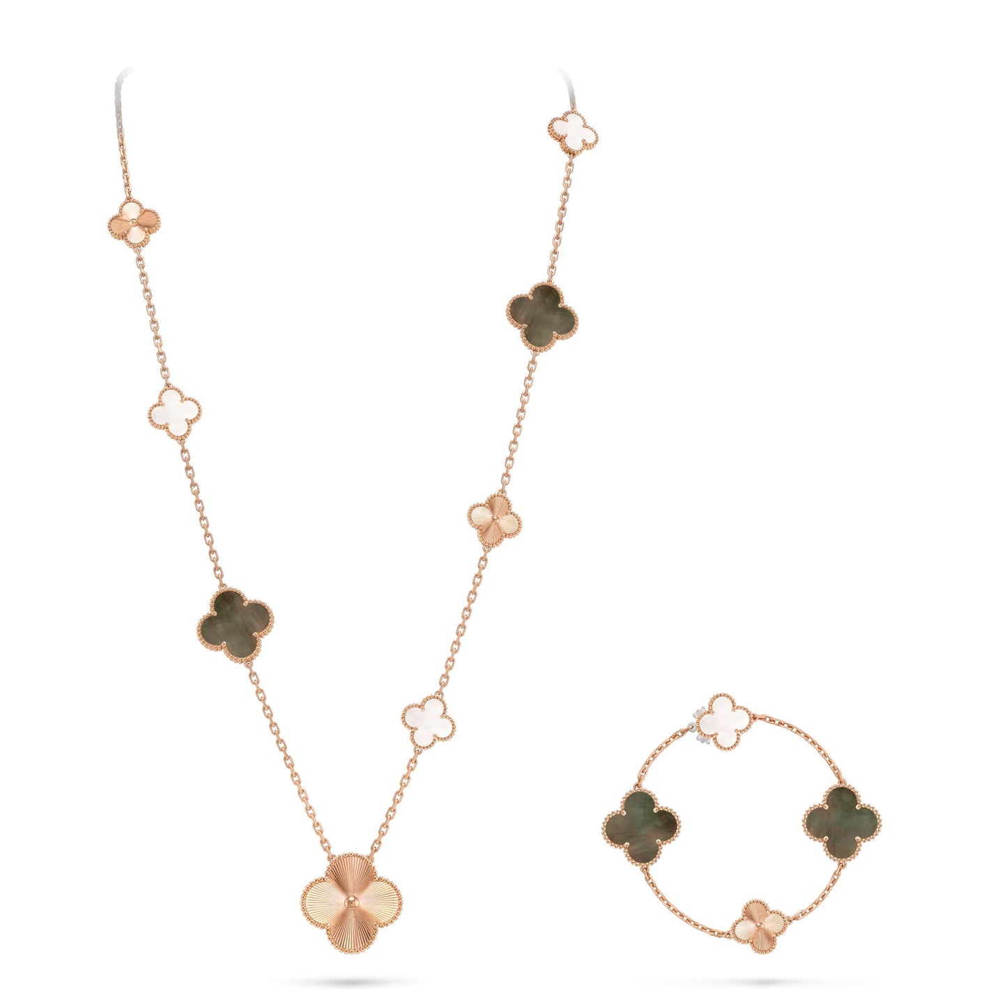 [Elite]DETACHABLE CLOVER 15(11+4) FLOWER ROSE GOLD NECKLACE SET