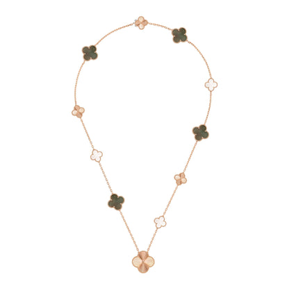 [Elite]DETACHABLE CLOVER 15(11+4) FLOWER ROSE GOLD NECKLACE SET