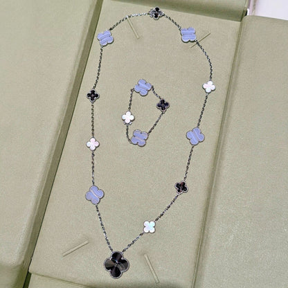 [Elite]DETACHABLE CLOVER 15(11+4) FLOWER SILVER NECKLACE SET