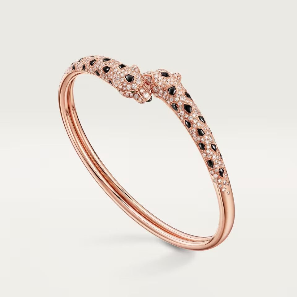 [Elite]PANTHERE DOUBLE HEADED HALF DIAMOND OPEN BRACELET