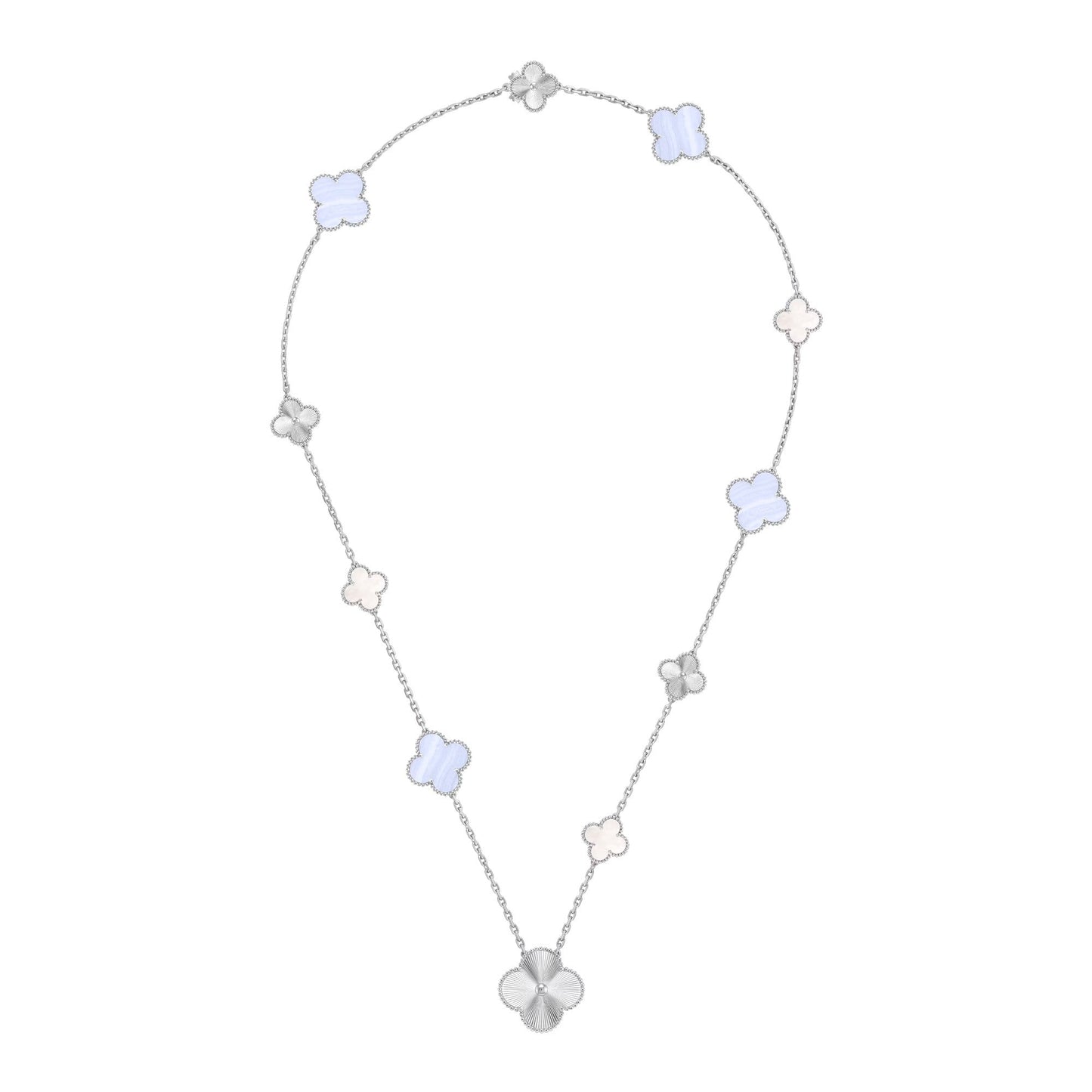 [Elite]DETACHABLE CLOVER 15(11+4) FLOWER SILVER NECKLACE SET