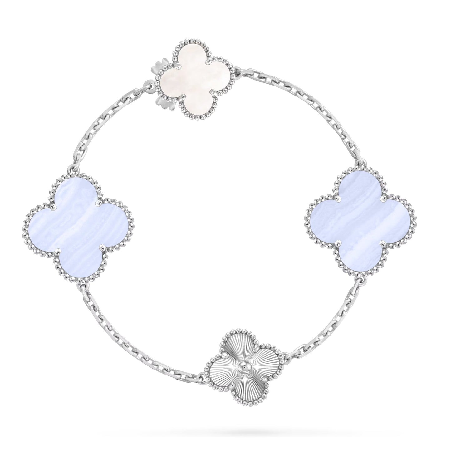 [Elite]DETACHABLE CLOVER 15(11+4) FLOWER SILVER NECKLACE SET