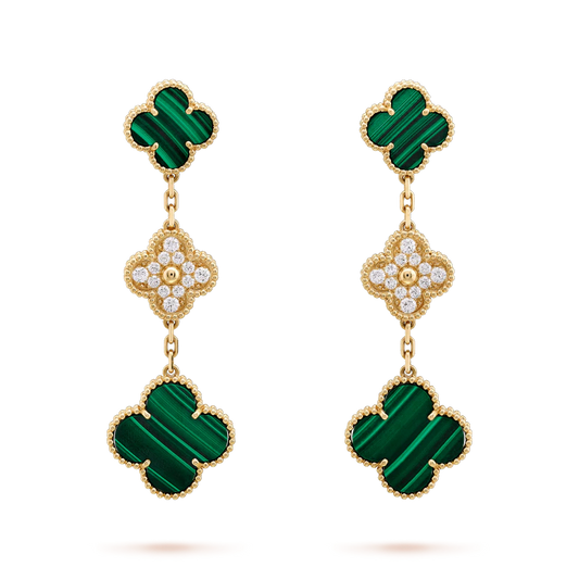 [Elite]CLOVER EARRINGS GOLD MALACHITE DIAMOND 3 MOTIF