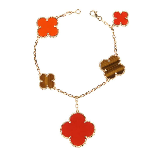[Elite]CLOVER BRACELET 5 MOTIFS CARNELIAN TIGER EYE