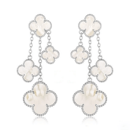 [Elite]CLOVER EARRINGS WHITE MOP 4 MOTIFS SILVER