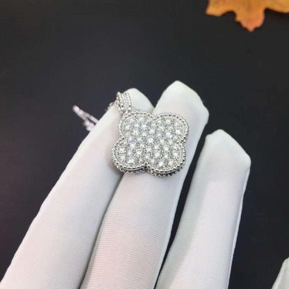 [Elite]CLOVER 25MM SILVER FULL DIAMOND BIG CLOVER NECKLACE