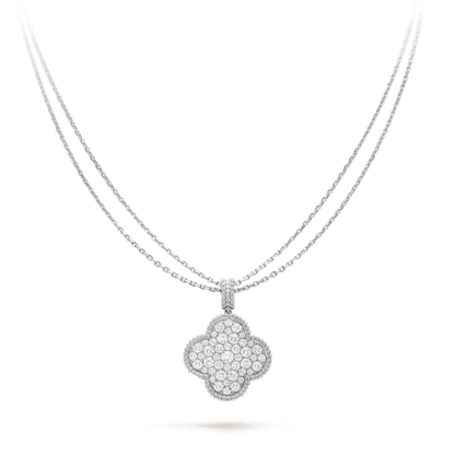 [Elite]CLOVER 25MM SILVER FULL DIAMOND BIG CLOVER NECKLACE