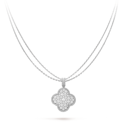 [Elite]CLOVER 25MM SILVER FULL DIAMOND BIG CLOVER NECKLACE