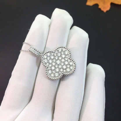 [Elite]CLOVER 25MM SILVER FULL DIAMOND BIG CLOVER NECKLACE