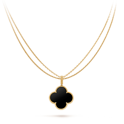 [Elite]CLOVER 25MM GOLD ONYX BIG CLOVER NECKLACE