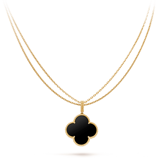 [Elite]CLOVER 25MM GOLD ONYX BIG CLOVER NECKLACE