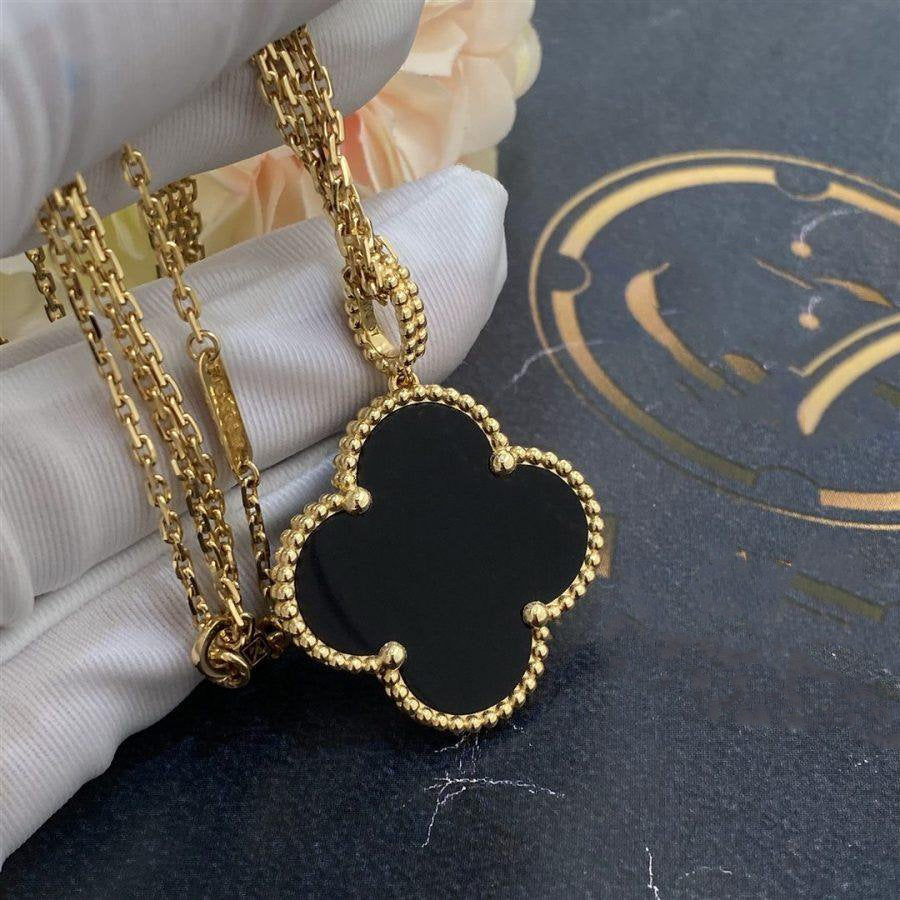 [Elite]CLOVER 25MM GOLD ONYX BIG CLOVER NECKLACE