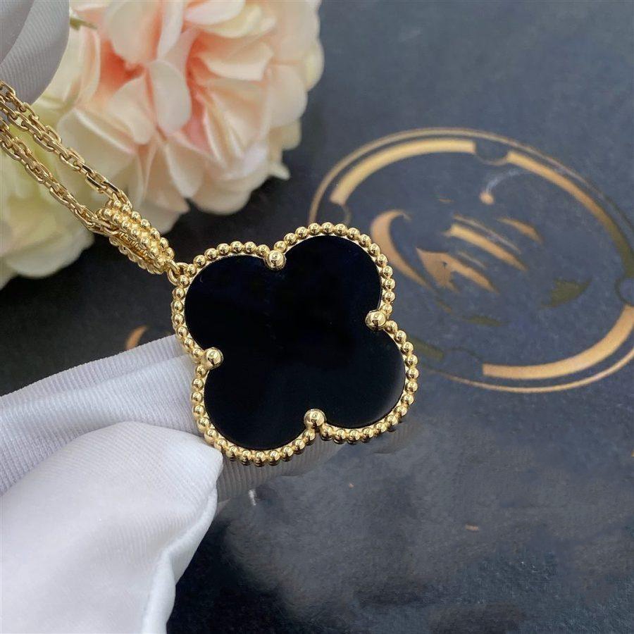 [Elite]CLOVER 25MM GOLD ONYX BIG CLOVER NECKLACE