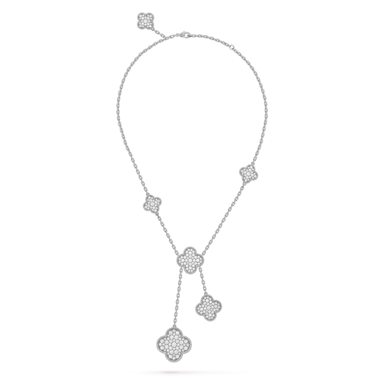 [Elite]CLOVER 5 MOTIFS SILVER DIAMONDS NECKLACE