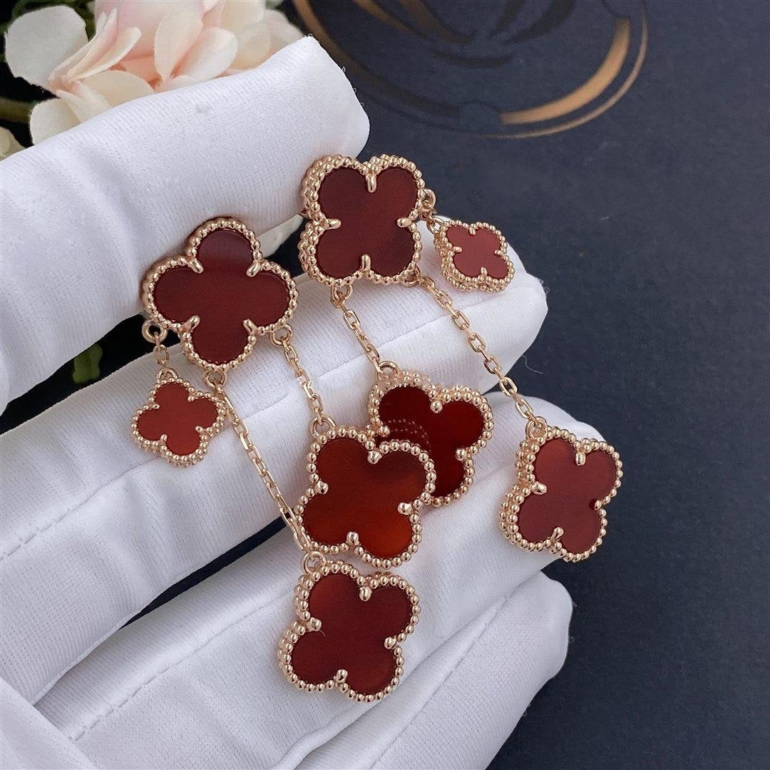 [Elite]CLOVER EARRINGS CARNELIAN 4 MOTIFS PINK GOLD