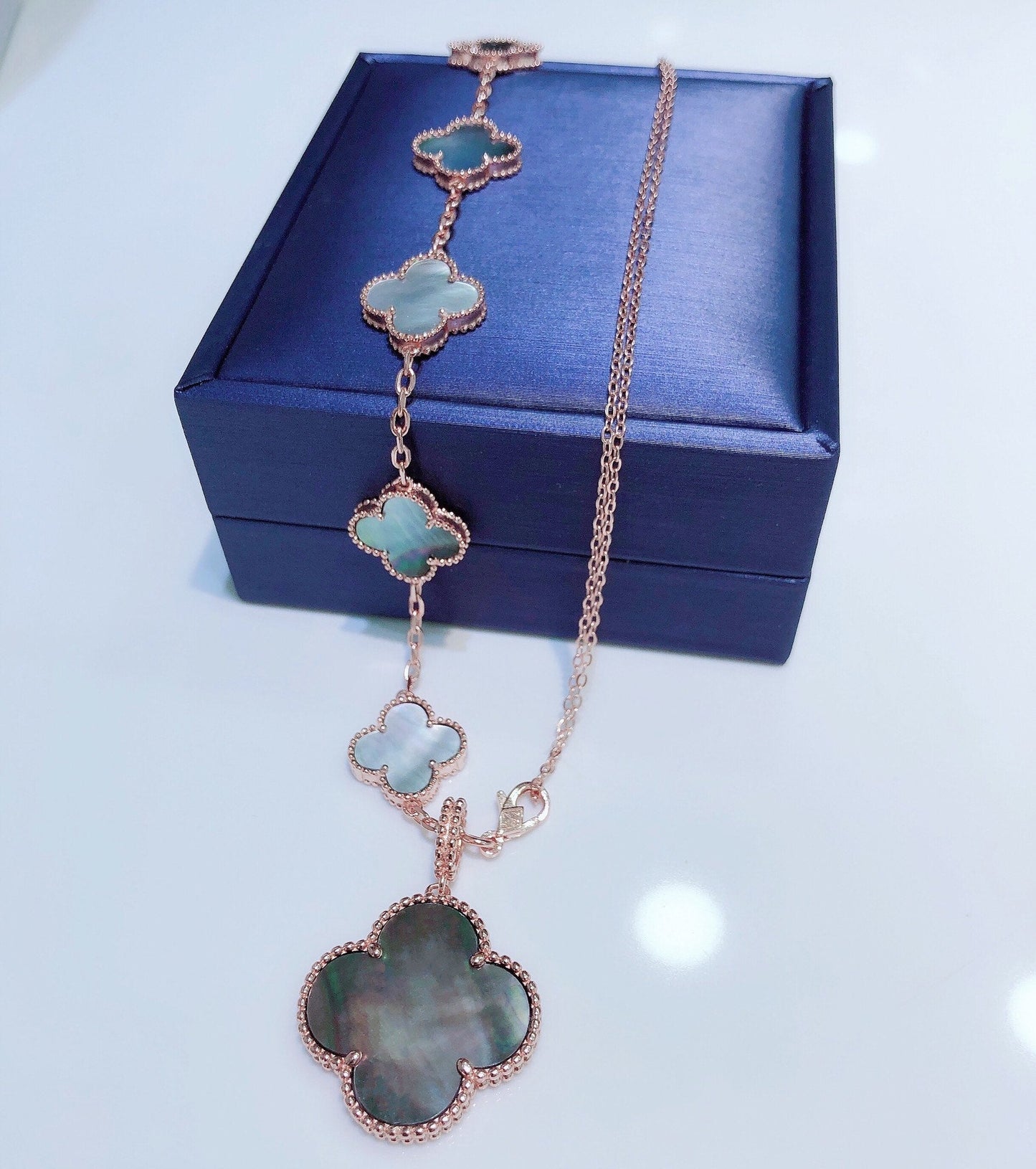 [Elite]COMBINED BRACELET 5 MOTIFS AND NECKLACE DARK MOP ROSE GOLD