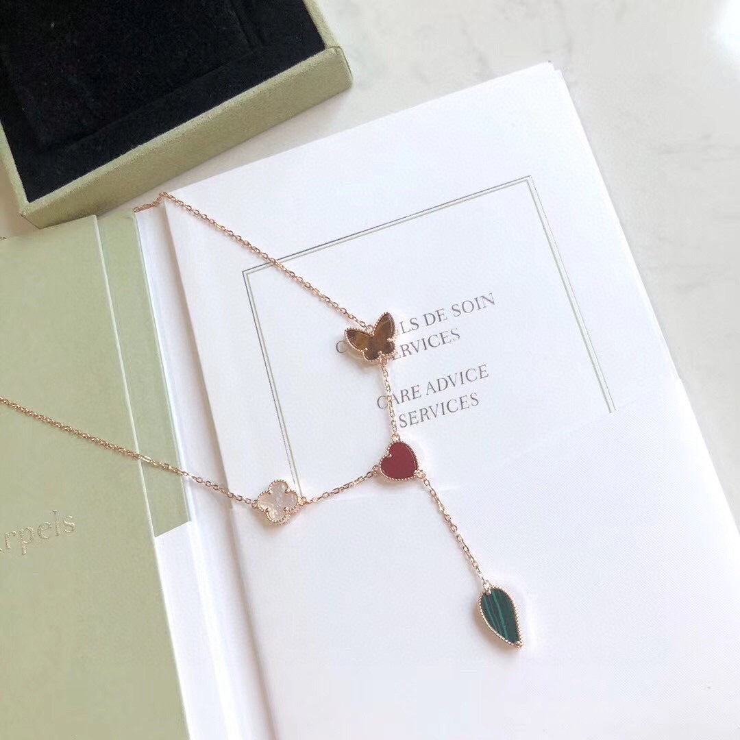 [Elite]LUCKY SPRING 4 MOTIFS ROSE GOLD NECKLACE