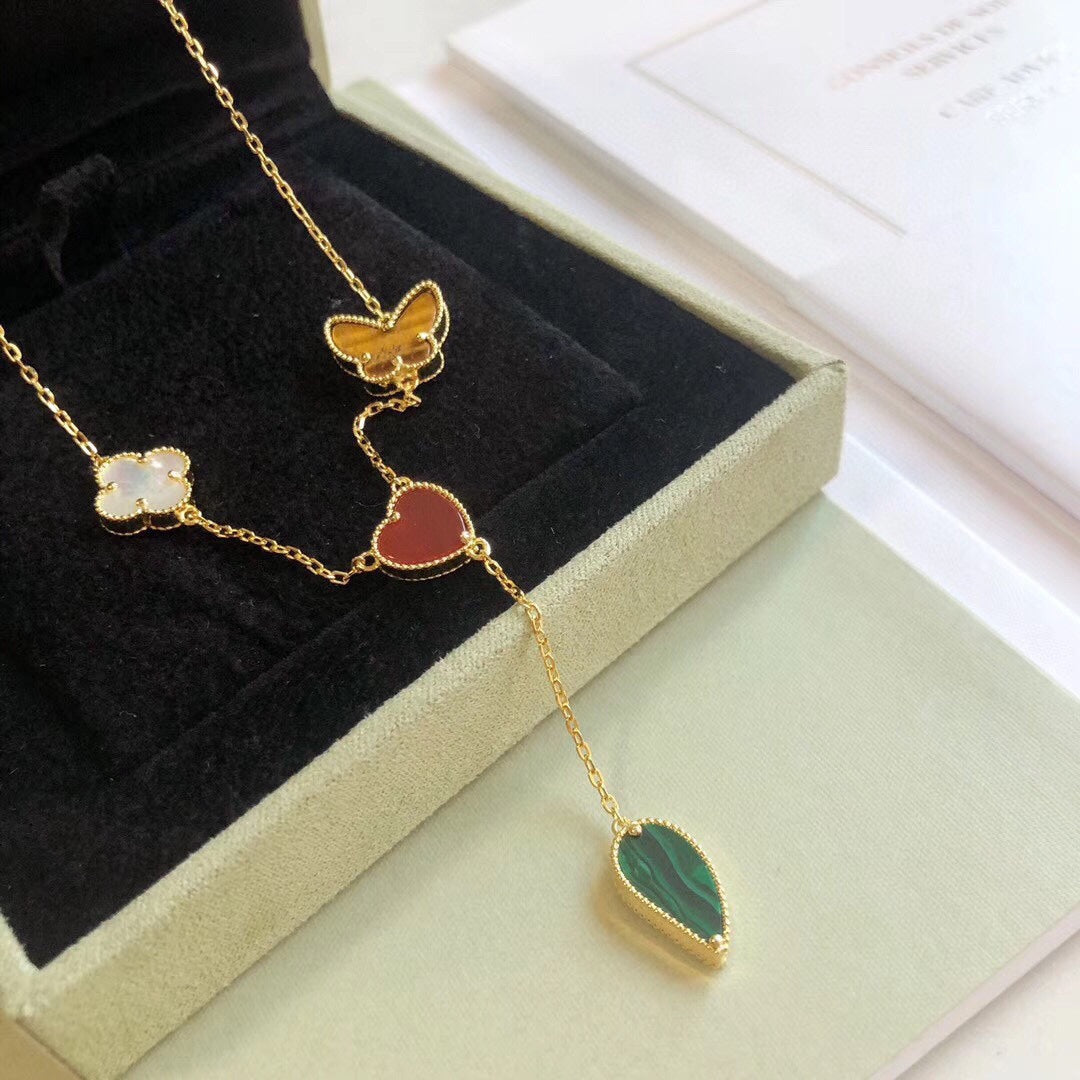 [Elite]LUCKY SPRING 4 MOTIFS ROSE GOLD NECKLACE